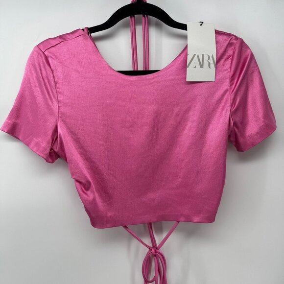 Zara Pink Open Back Short Sleeve Shirt Womens Size Medium  - NWT - Picture 1 of 3